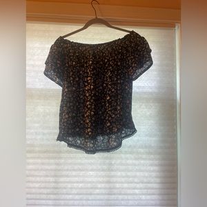 Rewind, off the shoulder top, navy blue with flowers